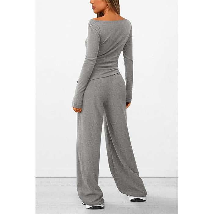 🍂Autumn Promotion 50%💕Asymmetrical Long-Sleeve T-Shirt & Wide-Leg Pants Set