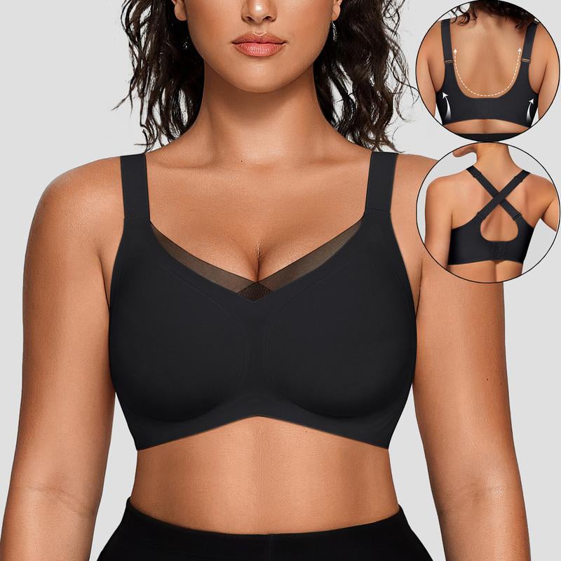 💖 Women Wireless V Neck Crossover Mesh Bra