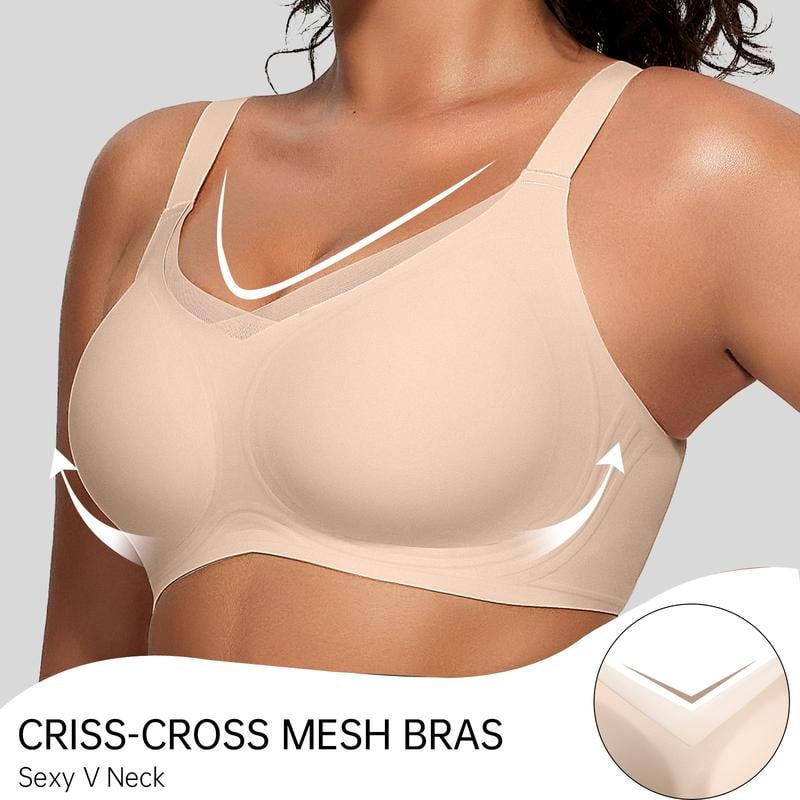 💖 Women Wireless V Neck Crossover Mesh Bra