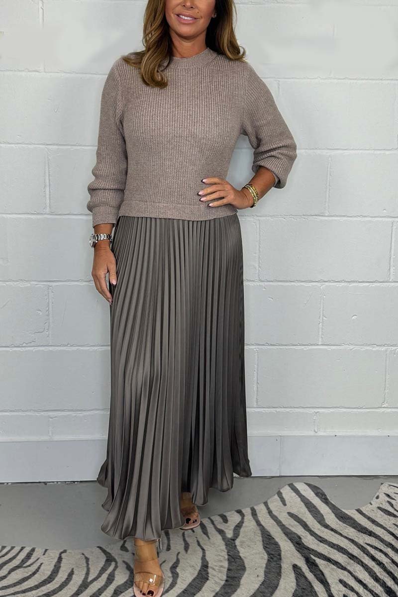 🍂Autumn Promotion 50%💕Women's solid color Long Sleeve Jumper & Pleated Bottom Dress