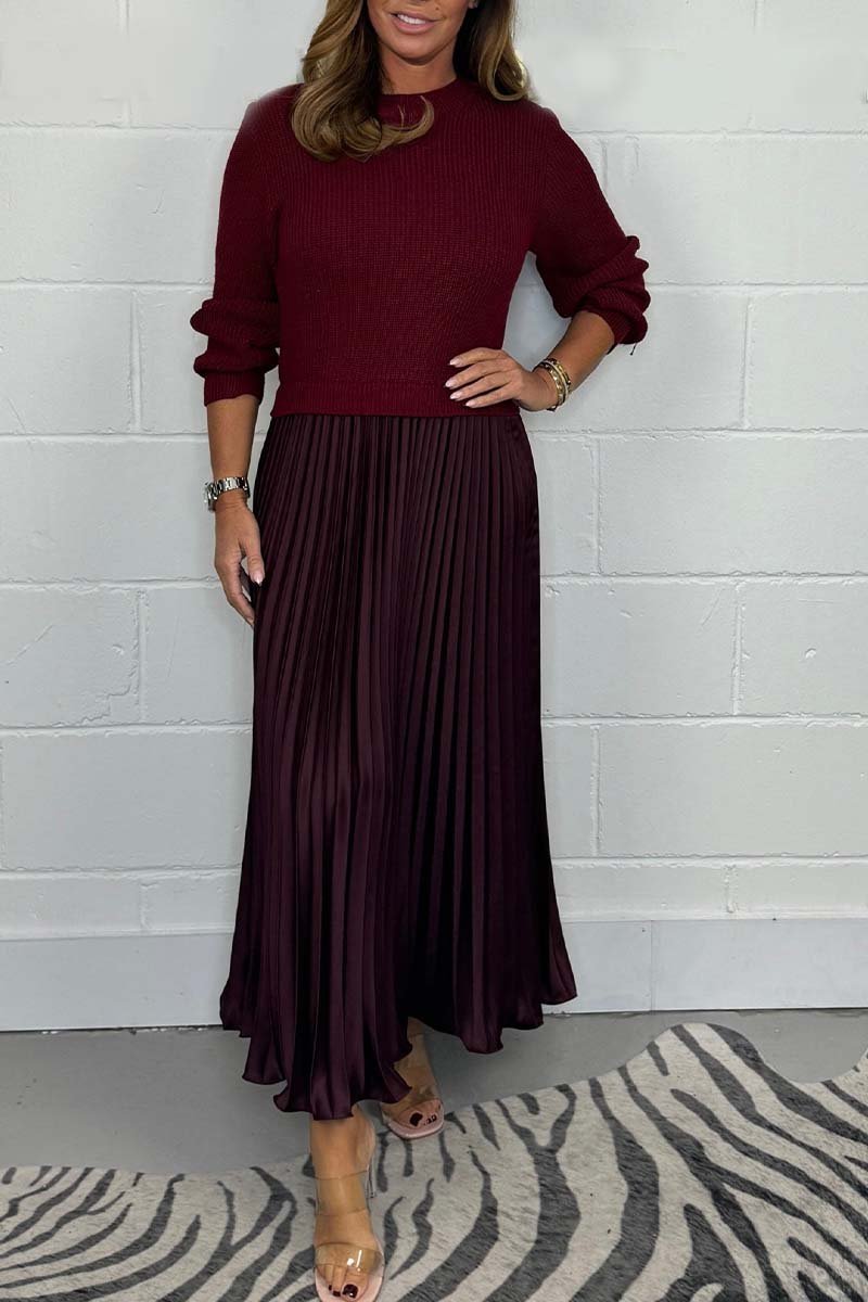 🍂Autumn Promotion 50%💕Women's solid color Long Sleeve Jumper & Pleated Bottom Dress