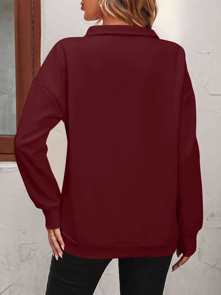 🍂Autumn Promotion 40%💕Womens Zip-Up Dropped Shoulder Sweatshirt