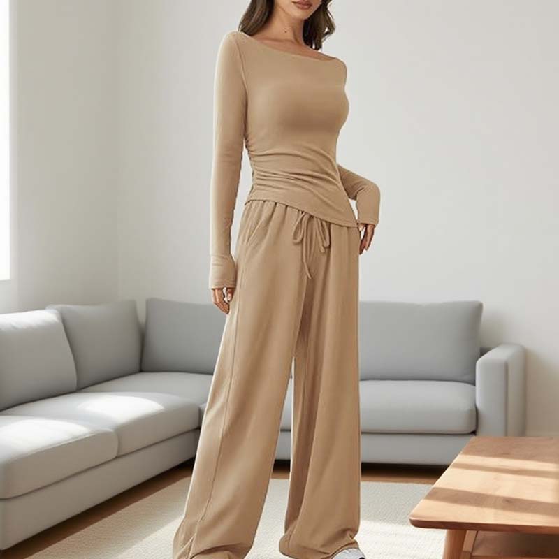 🍂Autumn Promotion 50%💕Asymmetrical Long-Sleeve T-Shirt & Wide-Leg Pants Set