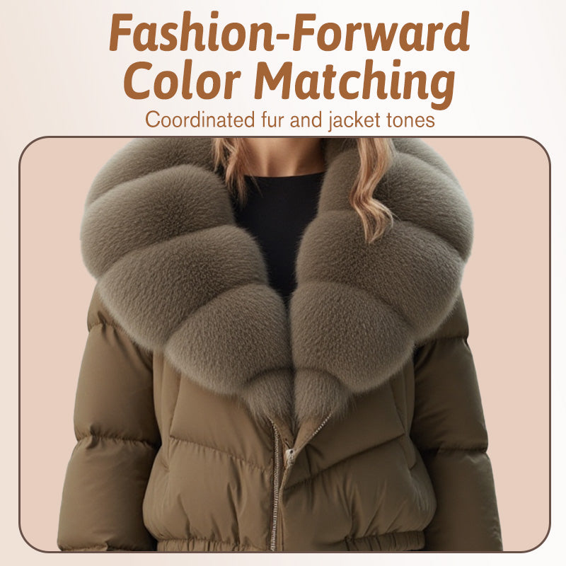 Women's Short-Length Fashionable Warm Fur-Collared Jacket(Icelandic white duck down)