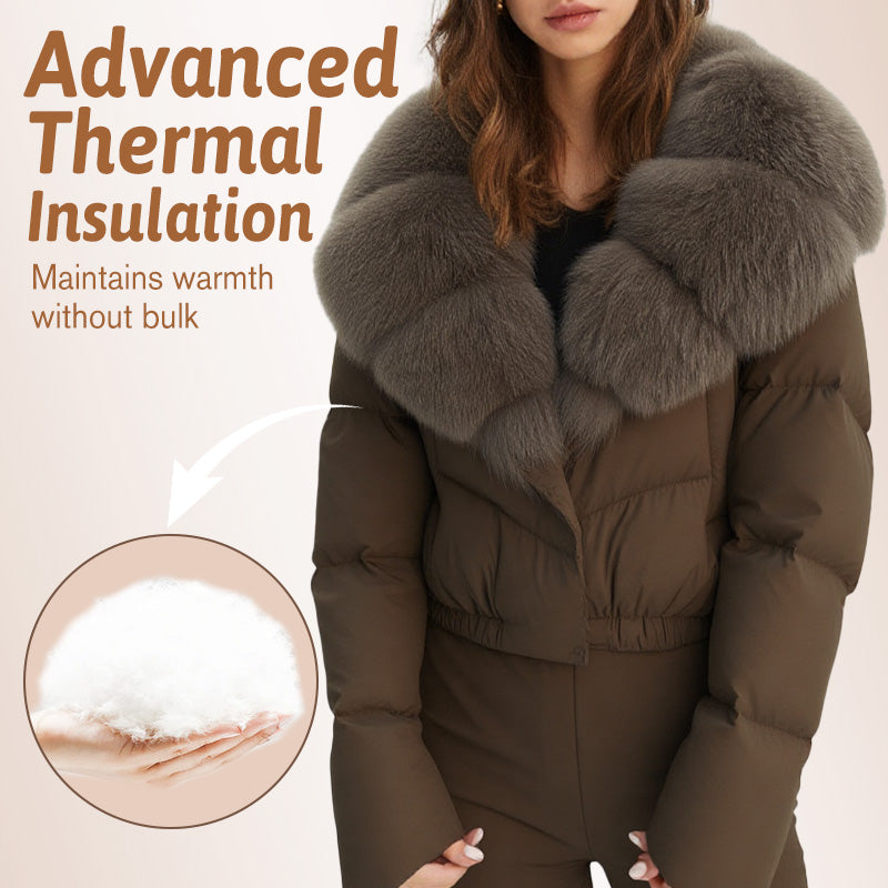 Women's Short-Length Fashionable Warm Fur-Collared Jacket(Icelandic white duck down)