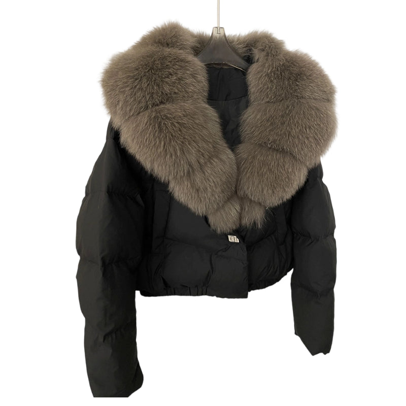 Women's Short-Length Fashionable Warm Fur-Collared Jacket(Icelandic white duck down)