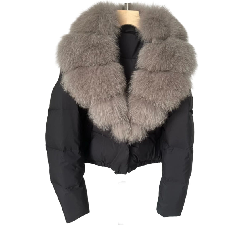 Women's Short-Length Fashionable Warm Fur-Collared Jacket(Icelandic white duck down)