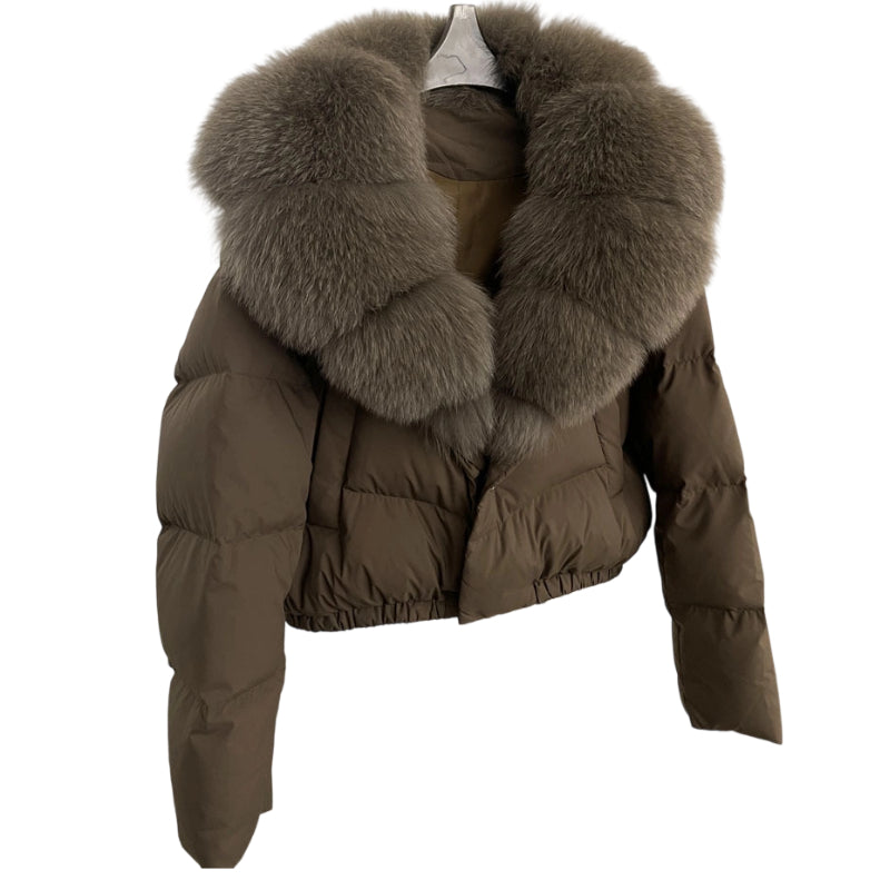 Women's Short-Length Fashionable Warm Fur-Collared Jacket(Icelandic white duck down)