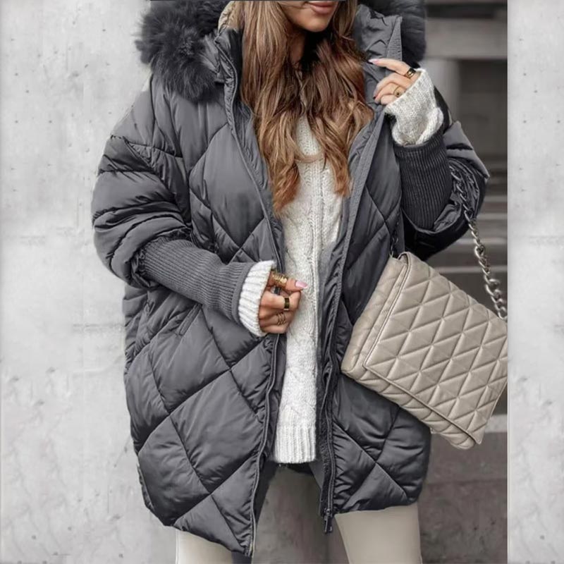 🍂Autumn Promotion 50%💕Women’s Winter Fashionable Mid-length Parka Coat with Knit Sleeves Patchwork