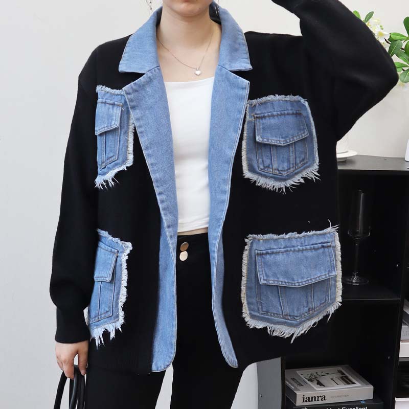 🍂Autumn Promotion 50%💕Women’s Patchwork Denim Lapel Cardigan