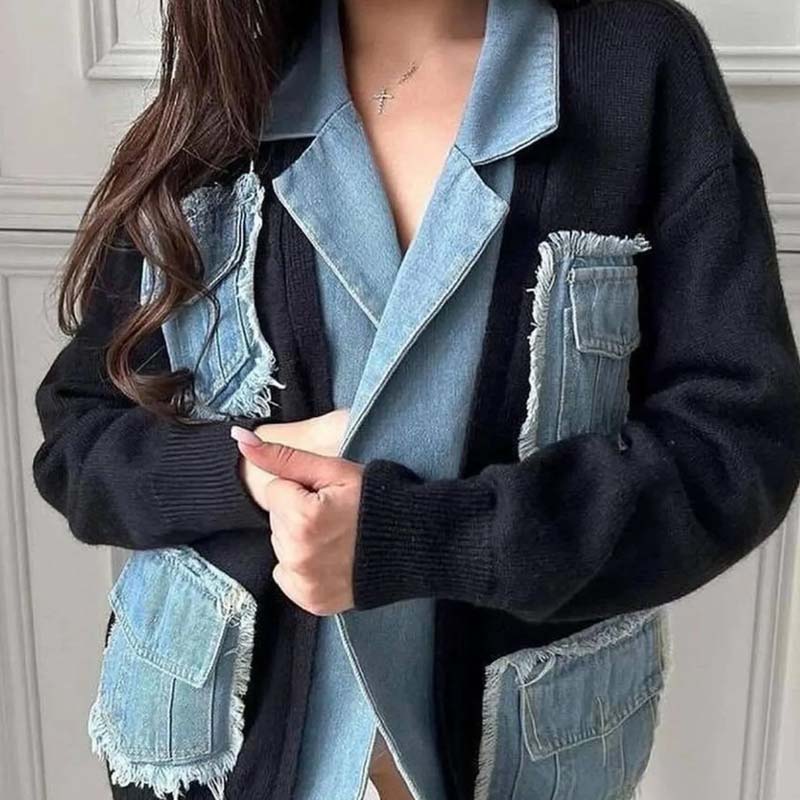 🍂Autumn Promotion 50%💕Women’s Patchwork Denim Lapel Cardigan