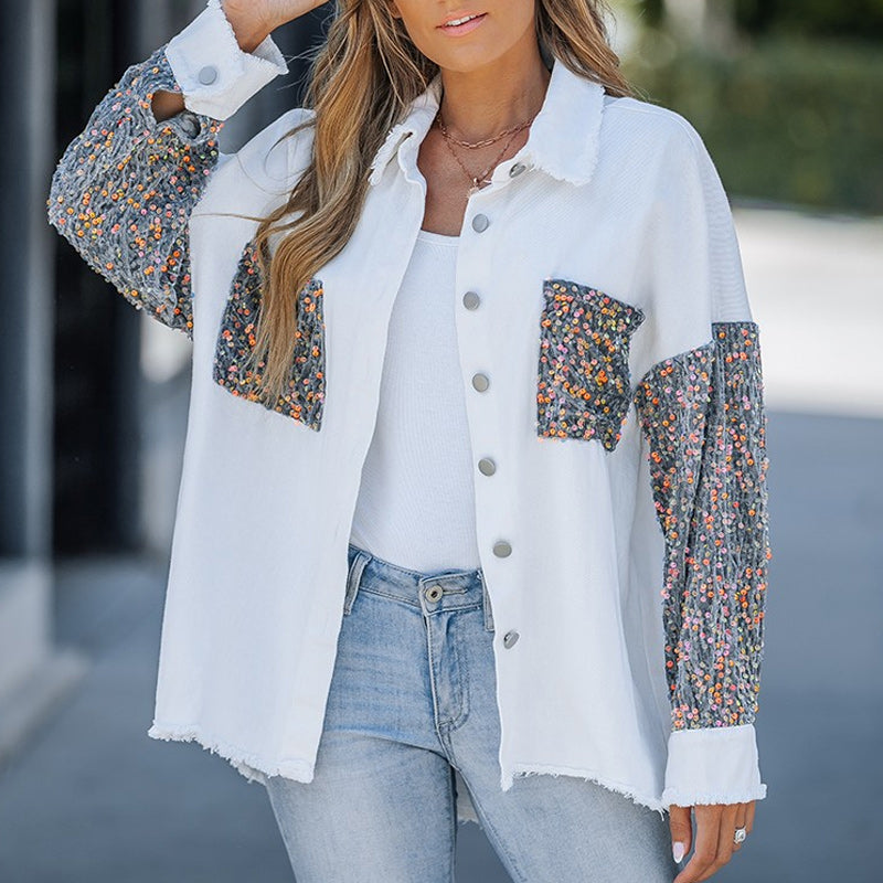 🍂Autumn Promotion 50%💕Women's Trendy Sequin Patchwork Coat with Raw Hem