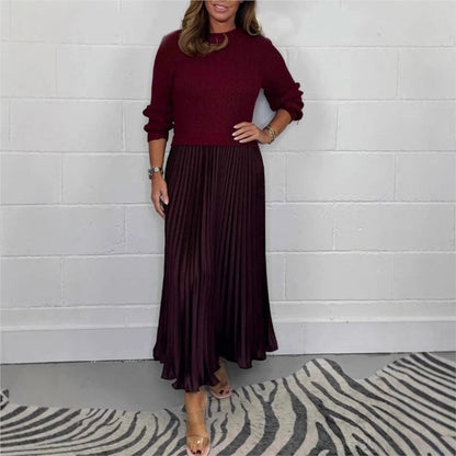 ❄️Women's Solid Color Long Sleeve Jumper & Pleated Bottom Dress