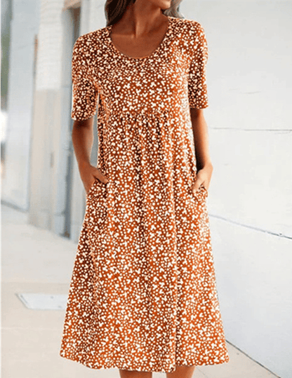 🎁2024 New Year Hot Sale🎁Casual Women Scoop Neck Floral Dress (with pockets)