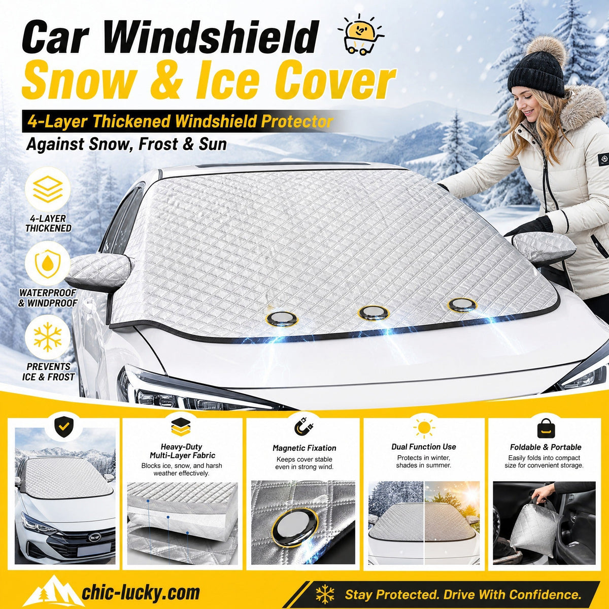 ⏳🖤Black Friday Sale: 🔥Clear Your Windshield Instantly! Magnetic Frost & Snow Cover❄️