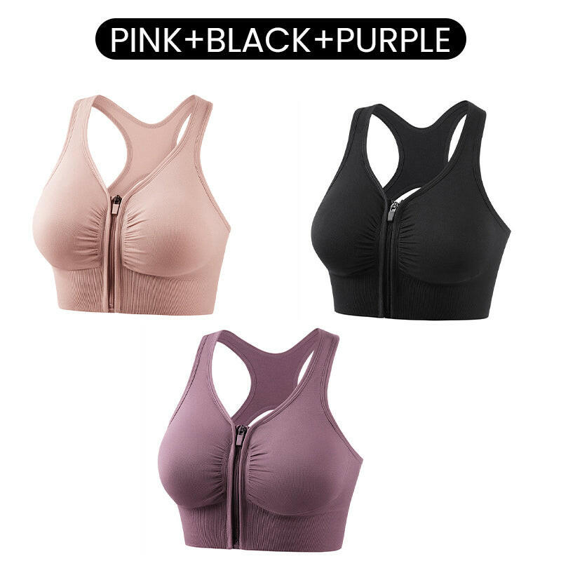 Women's Front Zipper Shockproof Support Sports Bra