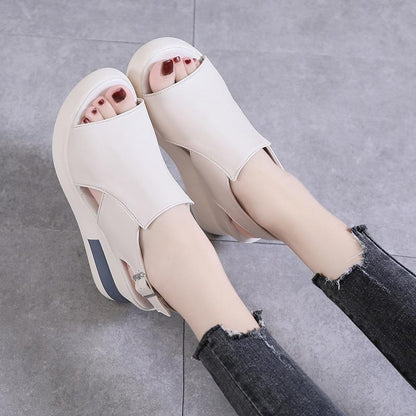 Wedge Shoes for Women Sandals Solid Color Open Toe High Heels Casual Ladies Buckle Strap Fashion Female Sandalias