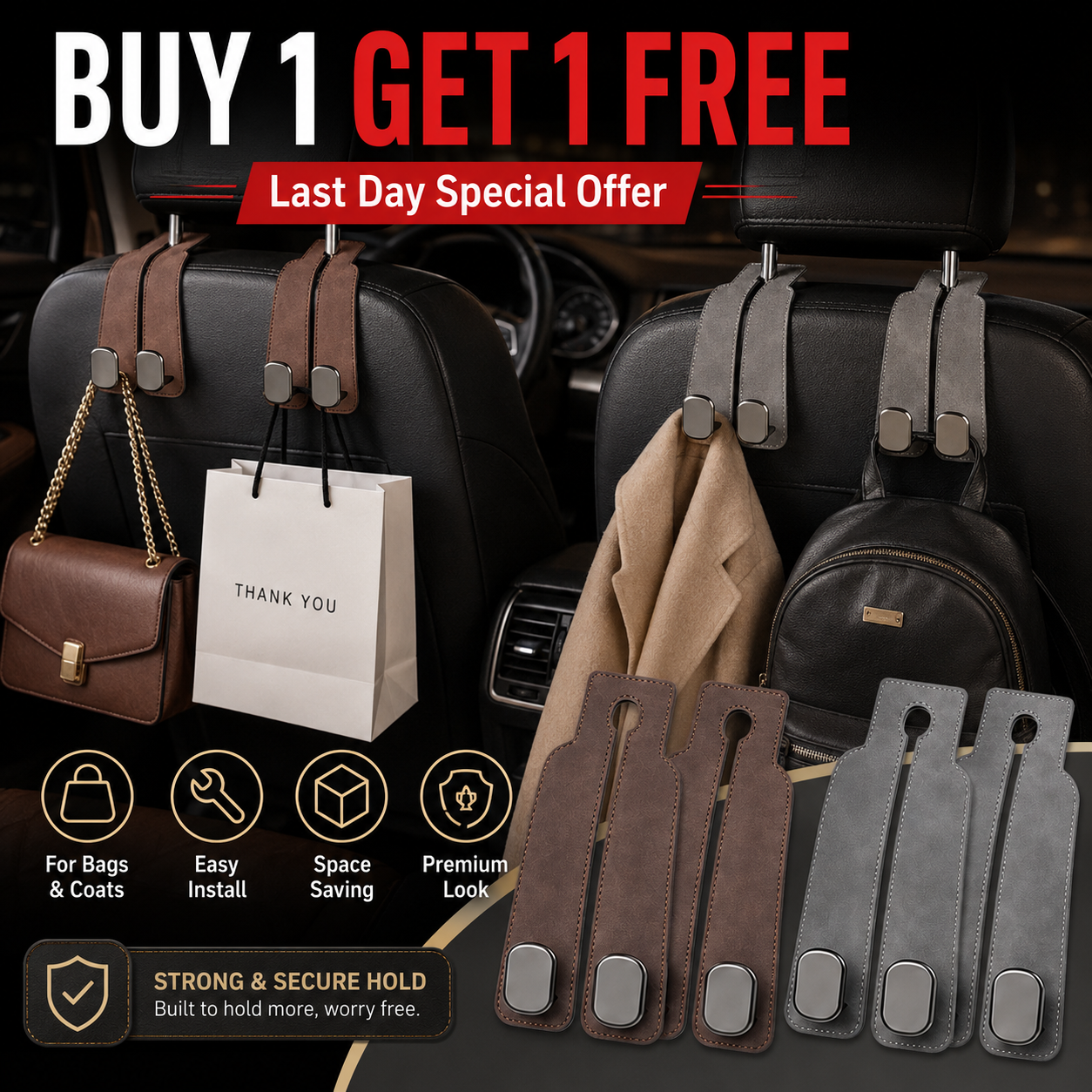LAST DAY - BUY MORE GET MORE FREE 🧥Seat Back Hanger – Perfect for Bags, Coats & More