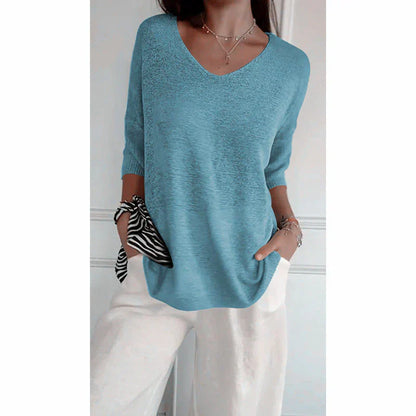 🔥Hot Sale 50 % OFF🔥Solid Color V-Neck Knitted Top