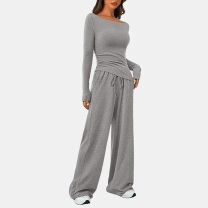 🍂Autumn Promotion 50%💕Asymmetrical Long-Sleeve T-Shirt & Wide-Leg Pants Set