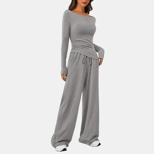 🍂Autumn Promotion 50%💕Asymmetrical Long-Sleeve T-Shirt & Wide-Leg Pants Set