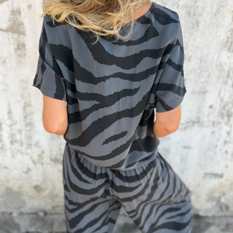 🔥2025 HOT SALE🔥 Women's Zebra Print V-Neck Top & Pants (2-Piece Set)