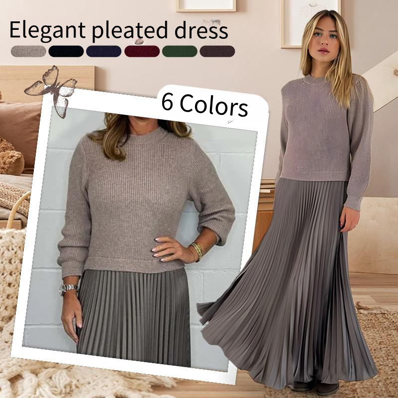 🍂Autumn Promotion 50%💕Women's solid color Long Sleeve Jumper & Pleated Bottom Dress