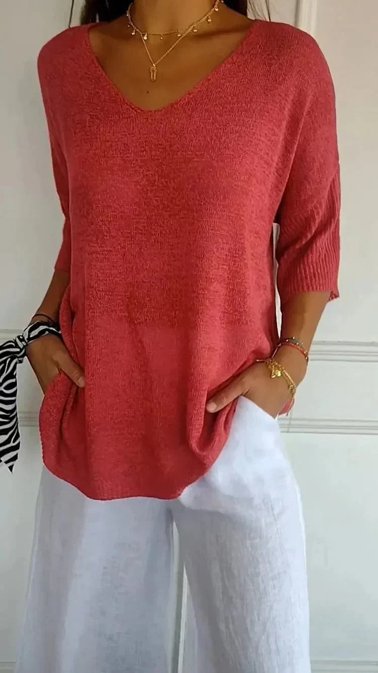 🔥Hot Sale 50 % OFF🔥Solid Color V-Neck Knitted Top