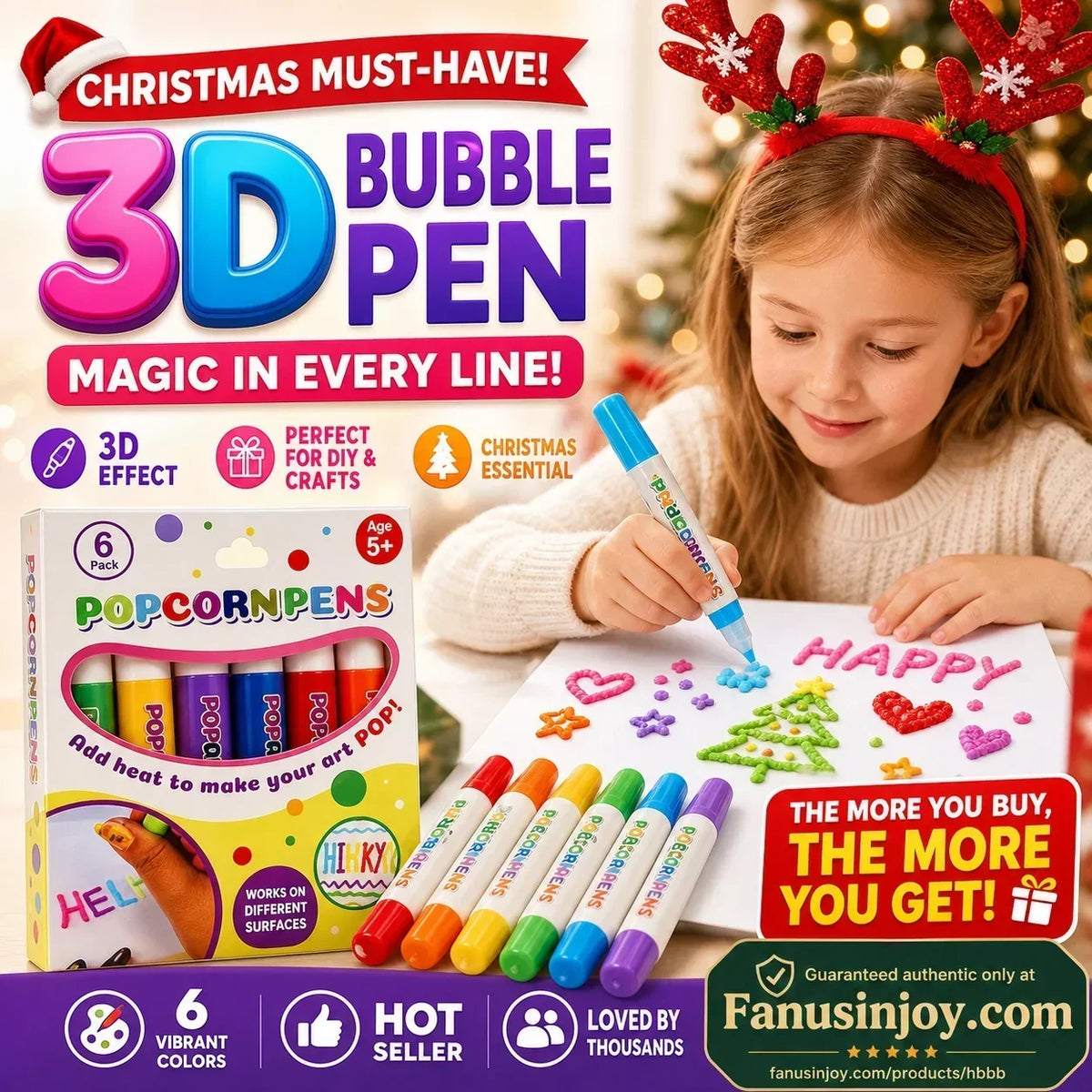 🎁🔮Magic Pen – Draw 3D with one stroke!🎄 DIY Bubble Popcorn Drawing Pens& Buy 1 Get 1 Free 🔥