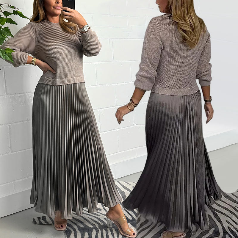 ❄️Women's Solid Color Long Sleeve Jumper & Pleated Bottom Dress