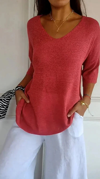 🔥Hot Sale 50 % OFF🔥Solid Color V-Neck Knitted Top