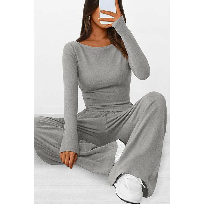 🍂Autumn Promotion 50%💕Asymmetrical Long-Sleeve T-Shirt & Wide-Leg Pants Set