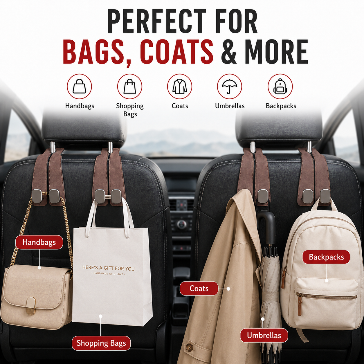 LAST DAY - BUY MORE GET MORE FREE 🧥Seat Back Hanger – Perfect for Bags, Coats & More