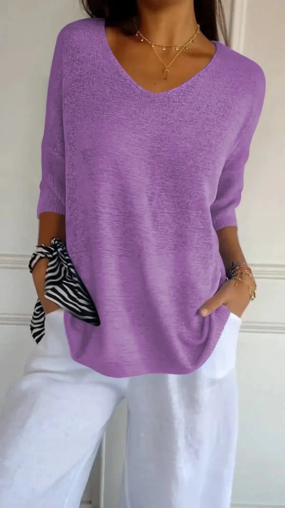 🔥Hot Sale 50 % OFF🔥Solid Color V-Neck Knitted Top