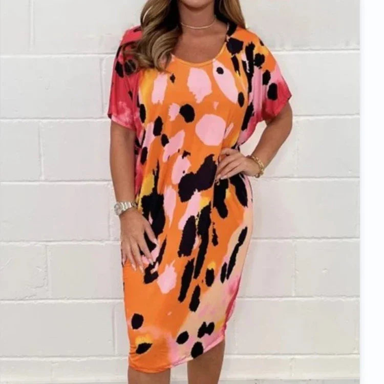 🔥2025 HOT SALE🔥 Round Neck Loose Casual Leopard Print Dress