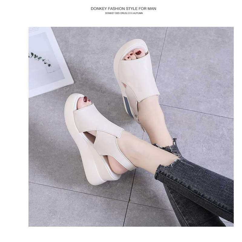 Wedge Shoes for Women Sandals Solid Color Open Toe High Heels Casual Ladies Buckle Strap Fashion Female Sandalias