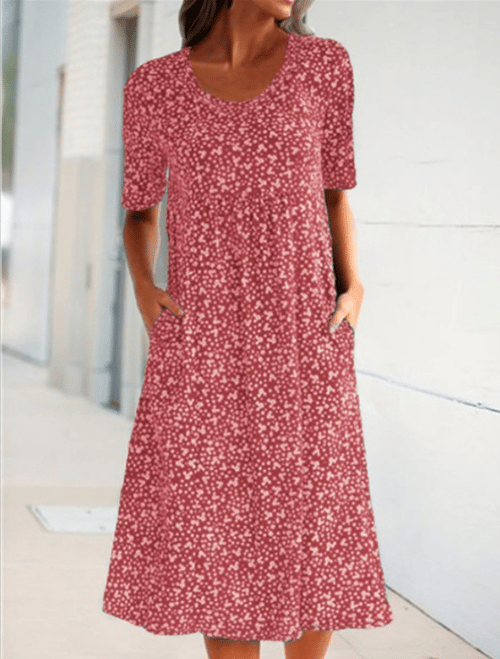 🎁2024 New Year Hot Sale🎁Casual Women Scoop Neck Floral Dress (with pockets)