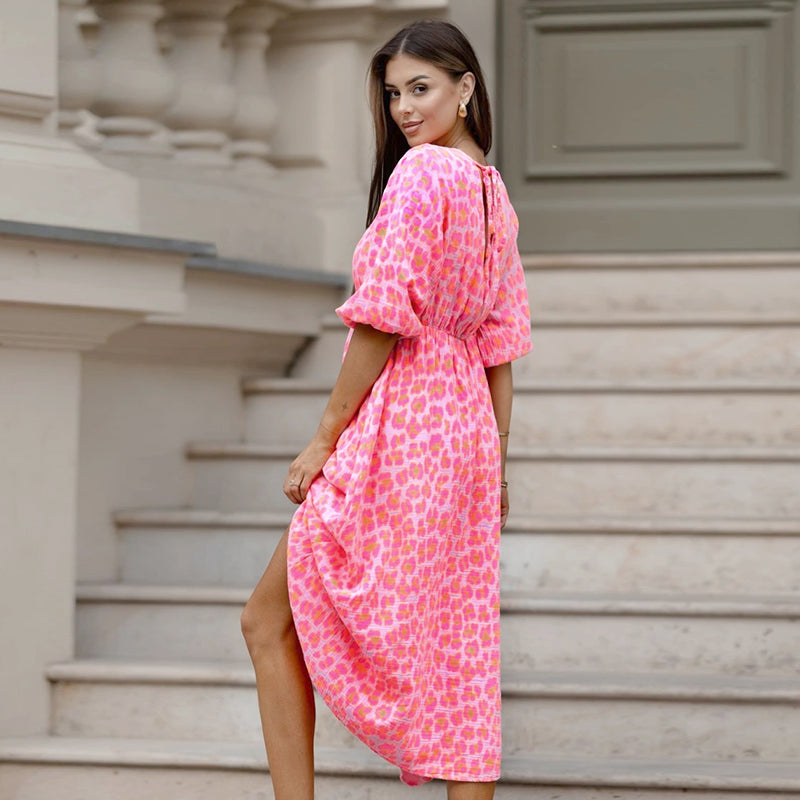 🍂Autumn Promotion 53%💕💥Women's V-Neck Printed Dress – Brushstrokes of Summer🌺