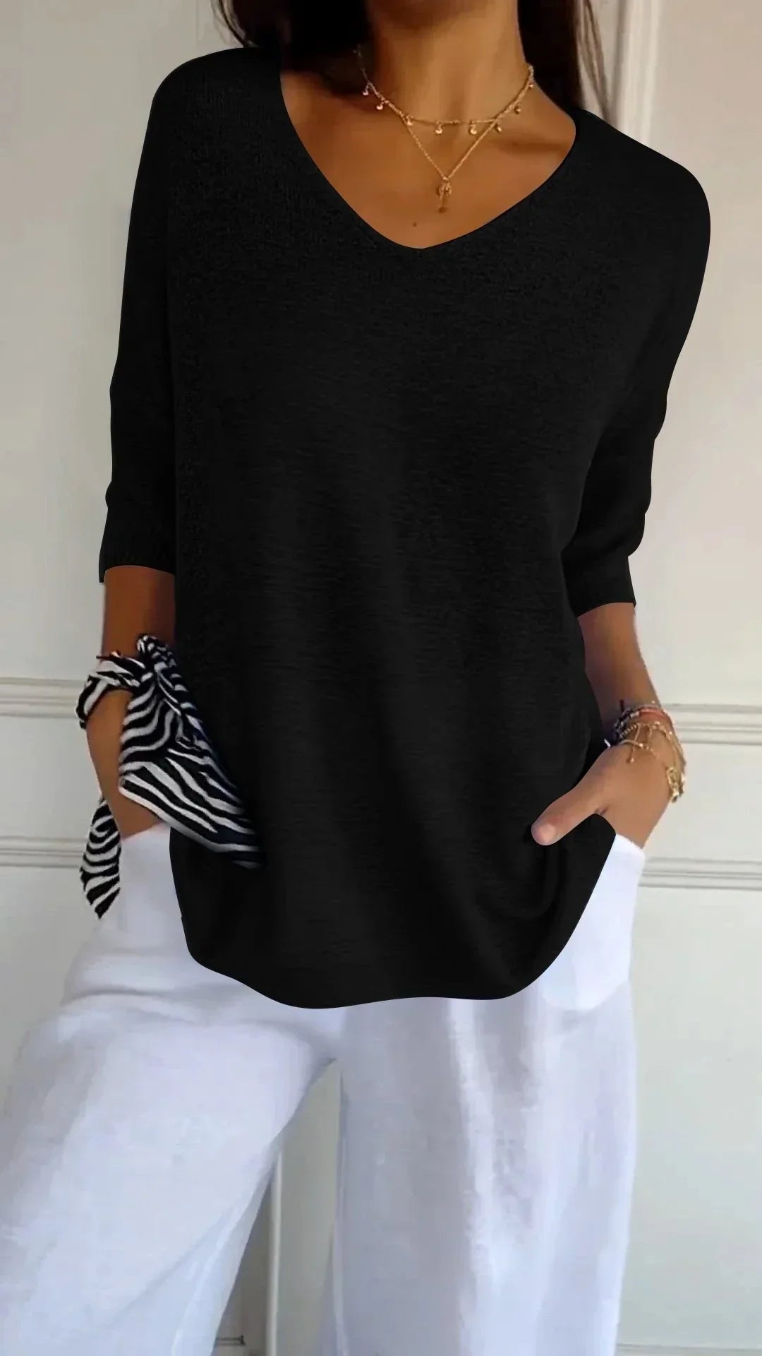 🔥Hot Sale 50 % OFF🔥Solid Color V-Neck Knitted Top