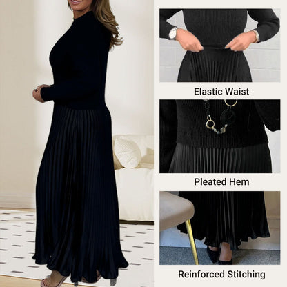 ❄️Women's Solid Color Long Sleeve Jumper & Pleated Bottom Dress