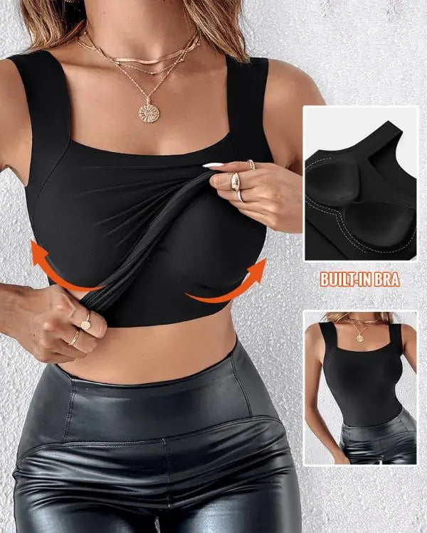 Women’s U Neck Thermal Tank Tops with Built-In Bra