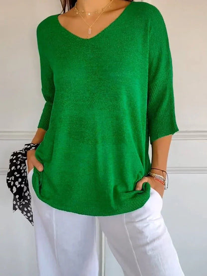 🔥Hot Sale 50 % OFF🔥Solid Color V-Neck Knitted Top