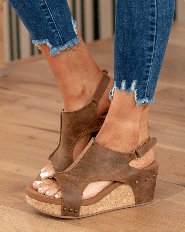 Women's Leather Wedge Orthopedic Sandals