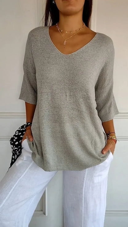 🔥Hot Sale 50 % OFF🔥Solid Color V-Neck Knitted Top