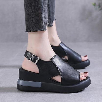 Wedge Shoes for Women Sandals Solid Color Open Toe High Heels Casual Ladies Buckle Strap Fashion Female Sandalias