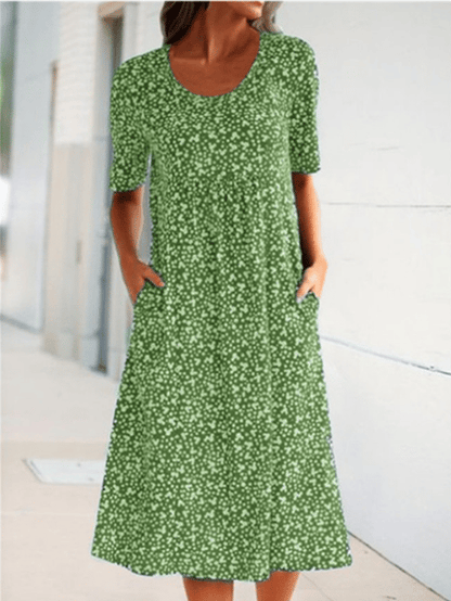 🎁2024 New Year Hot Sale🎁Casual Women Scoop Neck Floral Dress (with pockets)