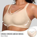 💖	 Women Wireless V Neck Crossover Mesh Bra