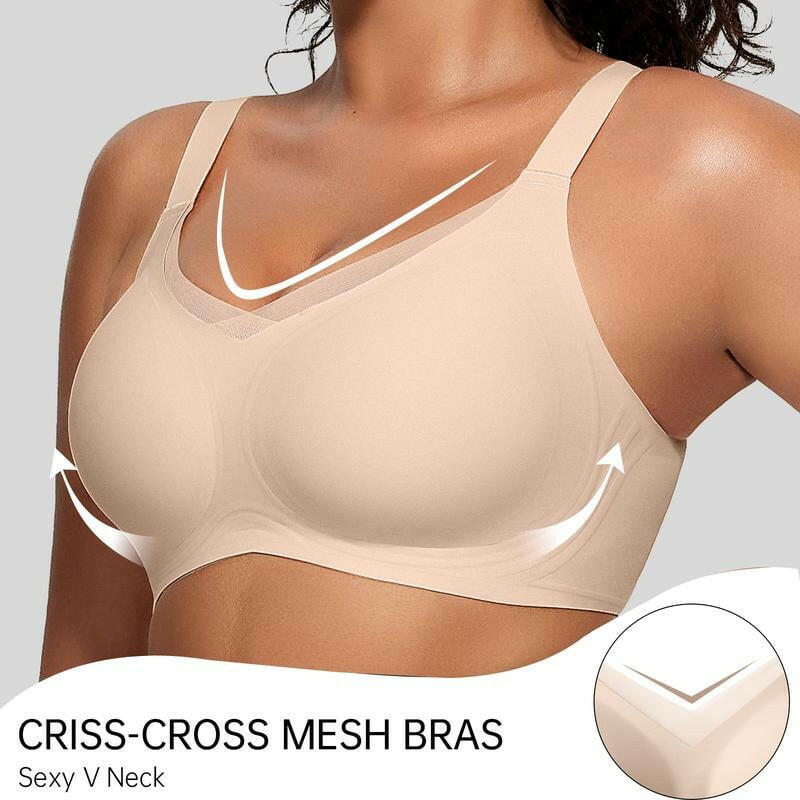 💖	 Women Wireless V Neck Crossover Mesh Bra
