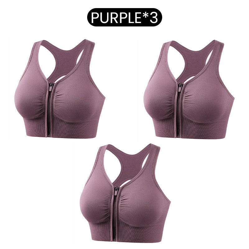 Women's Front Zipper Shockproof Support Sports Bra