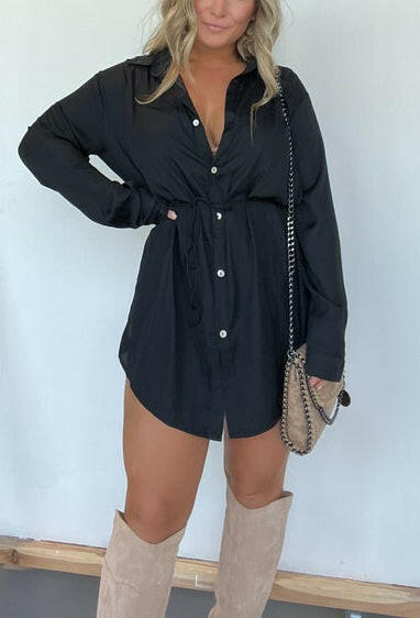 🔥Women's Solid Color Long Sleeve Shirt Dress